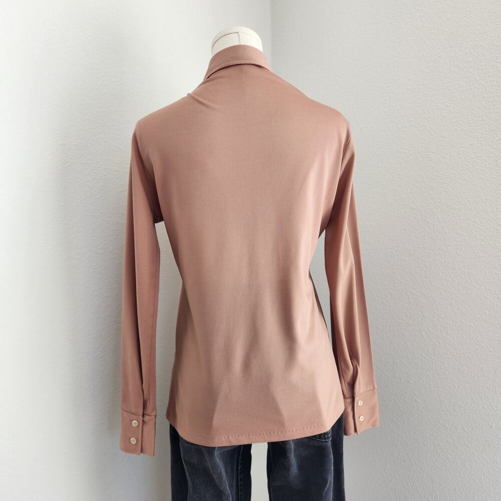 Vintage 70s City Slicks Tan Button Down Dagger Collared Blouse Long Sleeve S - Picture 6 of 8
